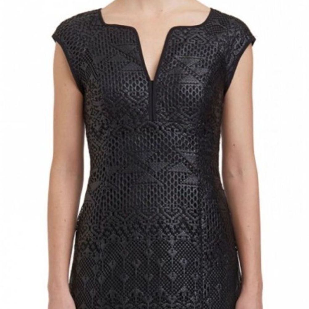 Nanette Lepore Black lasercut leather dress with fringe